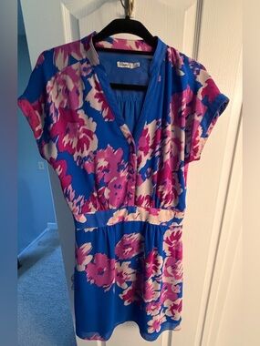 Eliza J Blue Midi Dress with Pink & Cream Floral Print